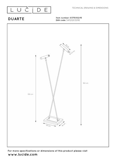 Lucide DUARTE - Floor lamp - 2xG9 - Grey iron - Vibes